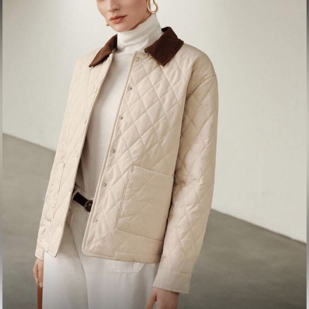 Women's Quilted Jacket with Brown Collar - Picture 2 of 8